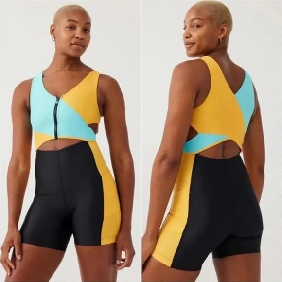 NWOT Outdoor Voices Cutout Bodysuit in
Capri/Mango/Black medium - Picture 1 of 5